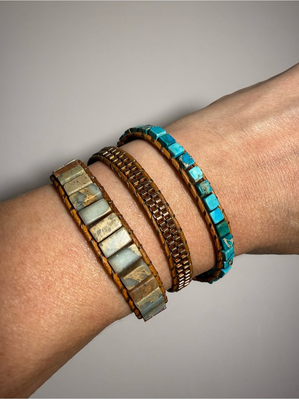 Cape Diablo Turquoise & Brown Triple Wrap Beaded Bracelet Set
